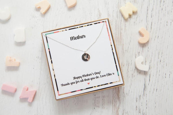Mama’s Initial Disc Necklace On Personalised Gift Card