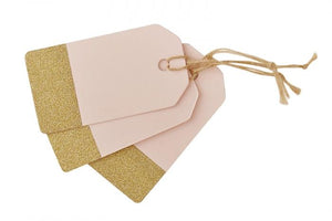 Pack of 12 Pink & Glitter-Gold Luggage Tags